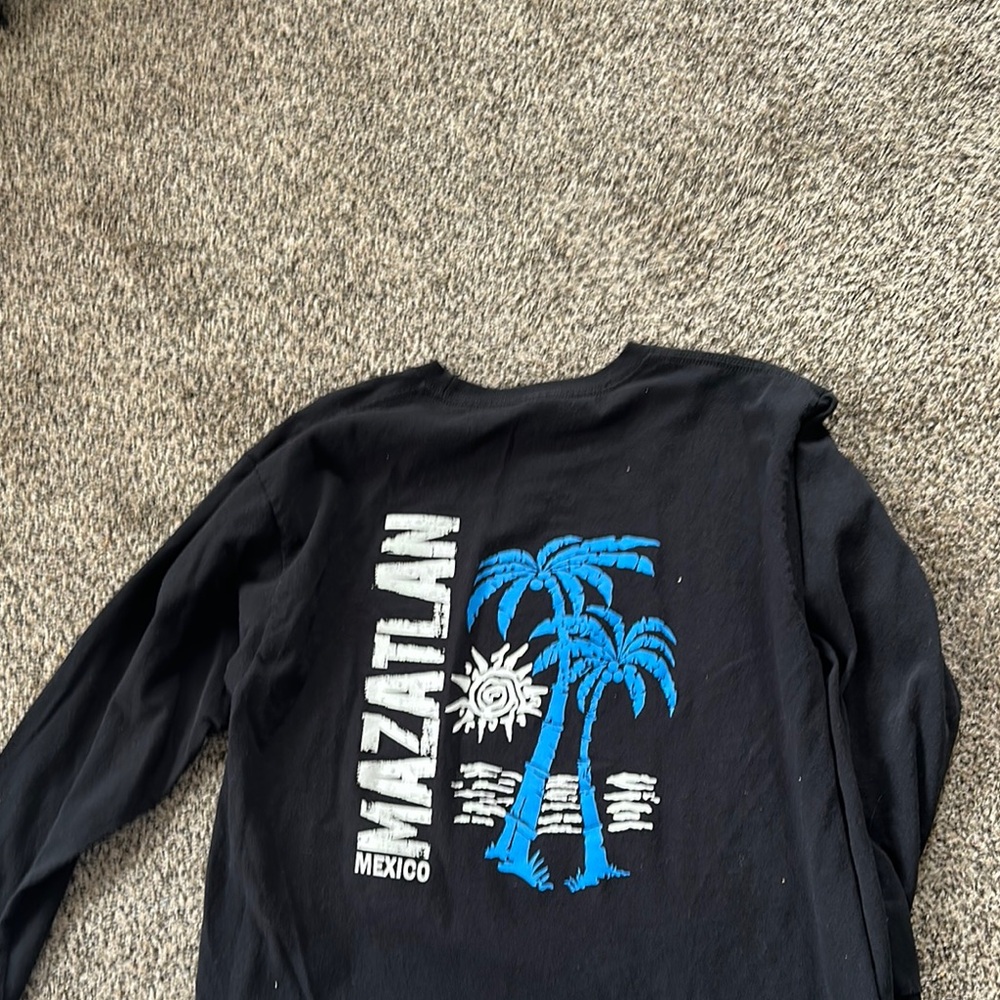 Mazatlan Mexico - Black Long Sleeve Shirt with Blue Graphic